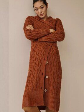 ANTHROPOLOGIE Hooded Duster Cardigan Sweater, Brown,  Size S